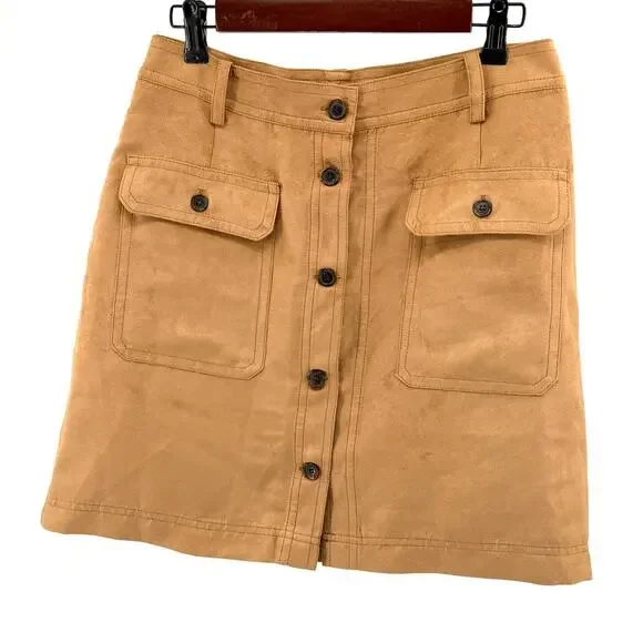 Banana Republic Tan Ultra Suede Utility Button Front Mini Skirt - Picture 1 of 6